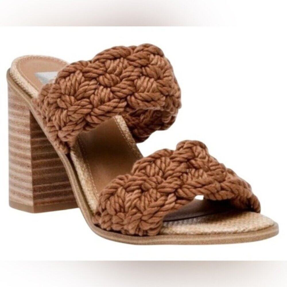 DV Dolce Vita Women Toffee Brown Woven Slip On Block Heel Sandals Size 10 NWOT